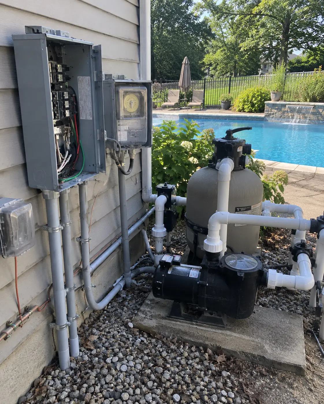 Outdoor hot tub with installed electrical disconnect equipment