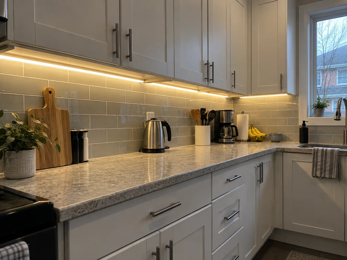 Kitchen with under-cabinet LED lighting and accent lighting