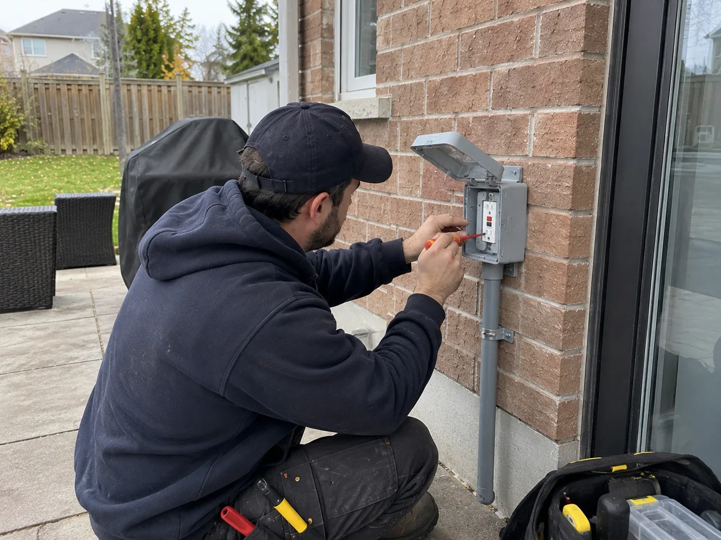 Modern GFCI electrical outlet installed in a residential kitchen